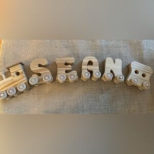 Hand Crafted Natural Wood Letter Train Set - Beige Wood Tones “SEAN” or “SANE”